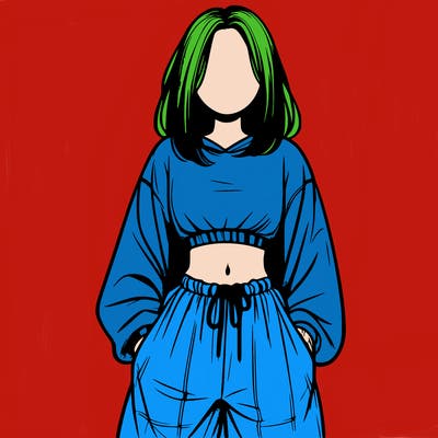 realistic girl faceless with baggy pants and a crop top