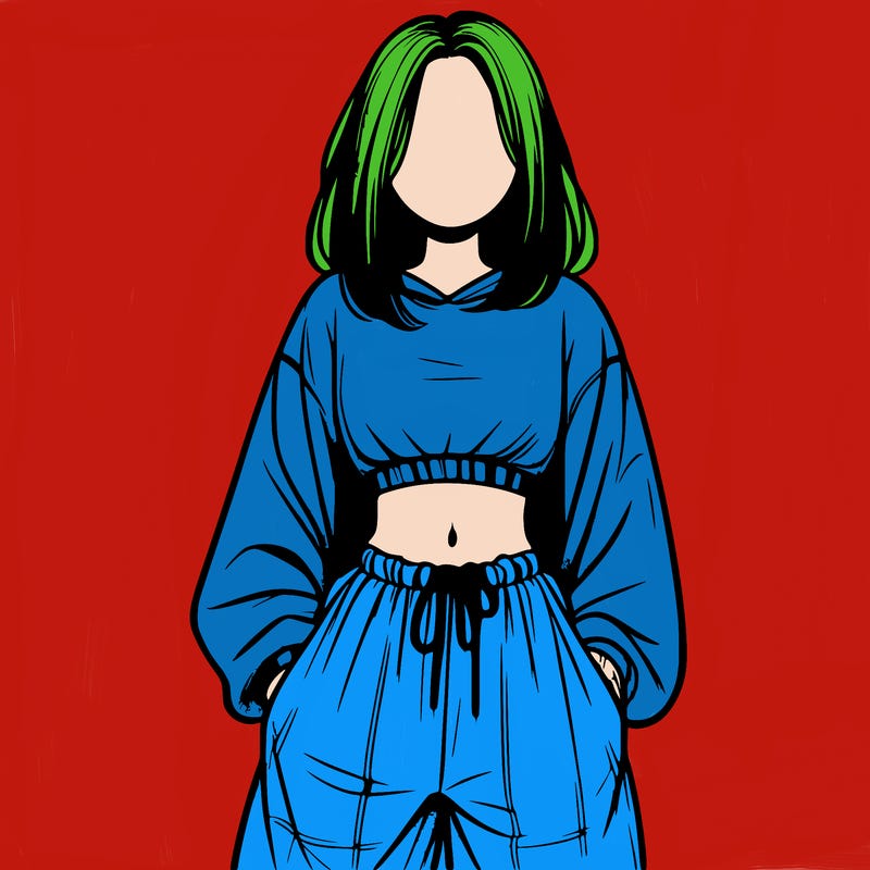 realistic girl faceless with baggy pants and a crop top