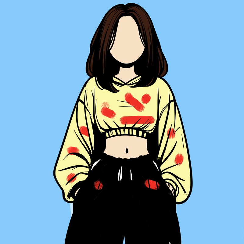 realistic girl faceless with baggy pants and a crop top