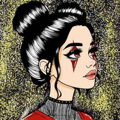 realistic girl with buns on the top of her head