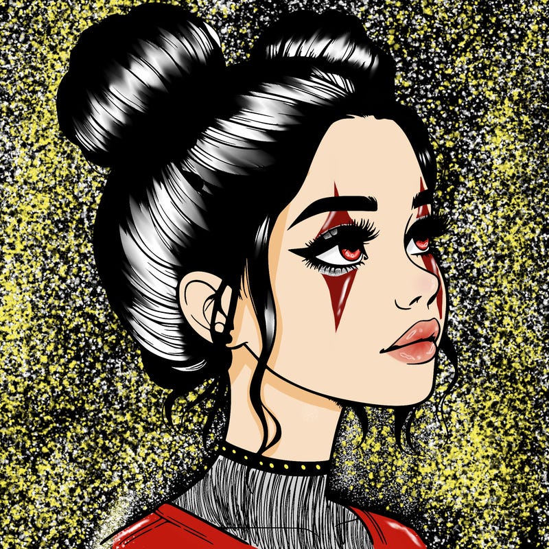 realistic girl with buns on the top of her head