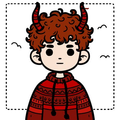 boy with curly hair and horns