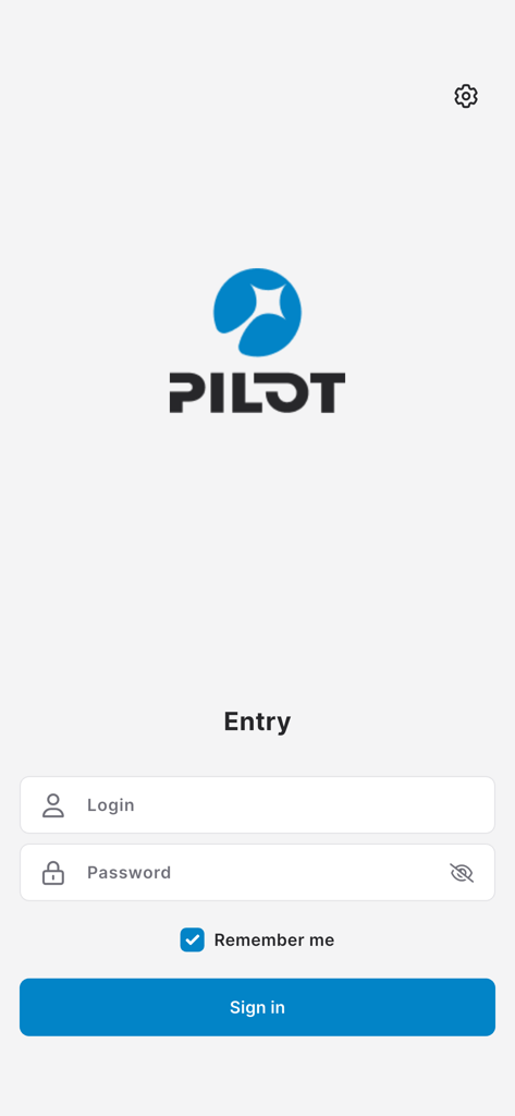 PILOT GPS - Login screen for the PILOT GPS GLONASS monitoring application.