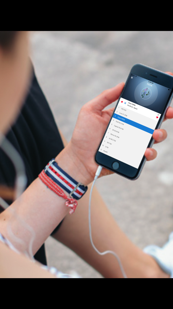 Japan Radio Station - JP FM - User listening to the Japan Radio Station app on an iPhone with earphones