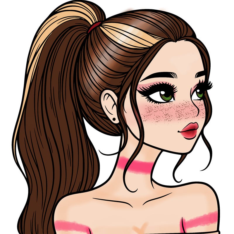 a beautiful and realistic girl with a high pony tail