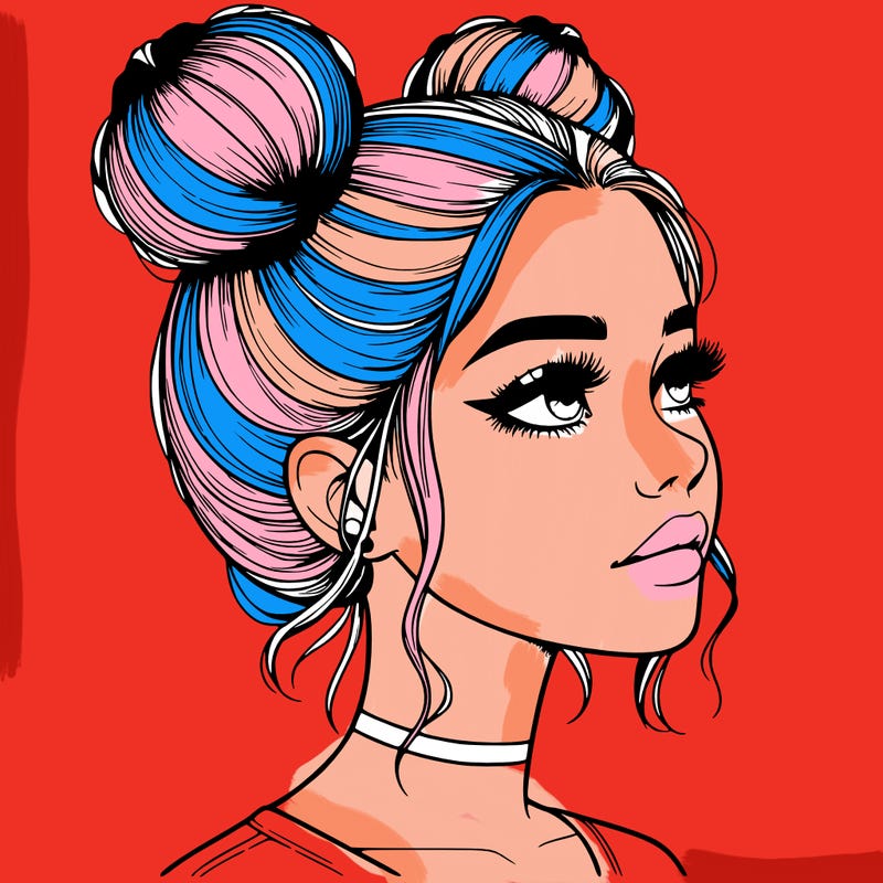 realistic girl with buns on the top of her head
