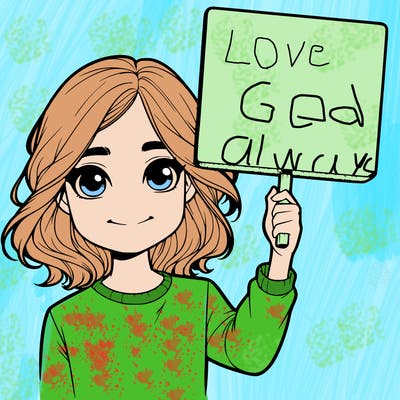 realistic girl holding up a sign