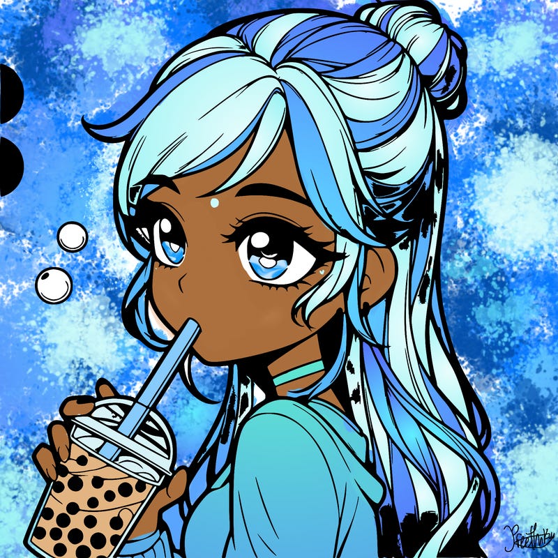 a realistic girl drinking boba