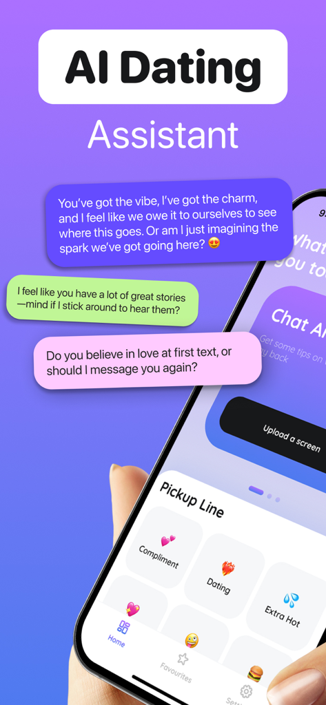 Rizz AI Talk: Dating Assistant - Rizz AI dating assistant app interface showing various pickup line categories and chat suggestions