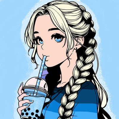 realistic girl with braided hair drinking boba