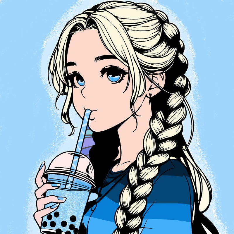 realistic girl with braided hair drinking boba