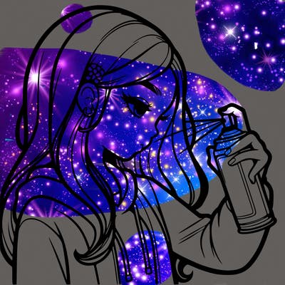 a realistic girl spray painting