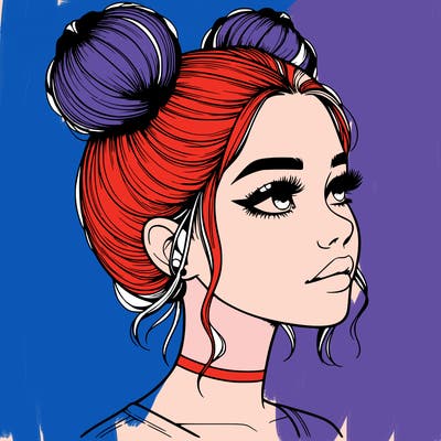 realistic girl with buns on the top of her head