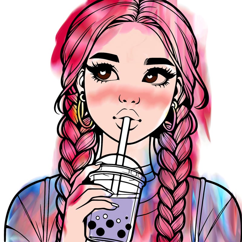realistic girl with braided hair drinking boba