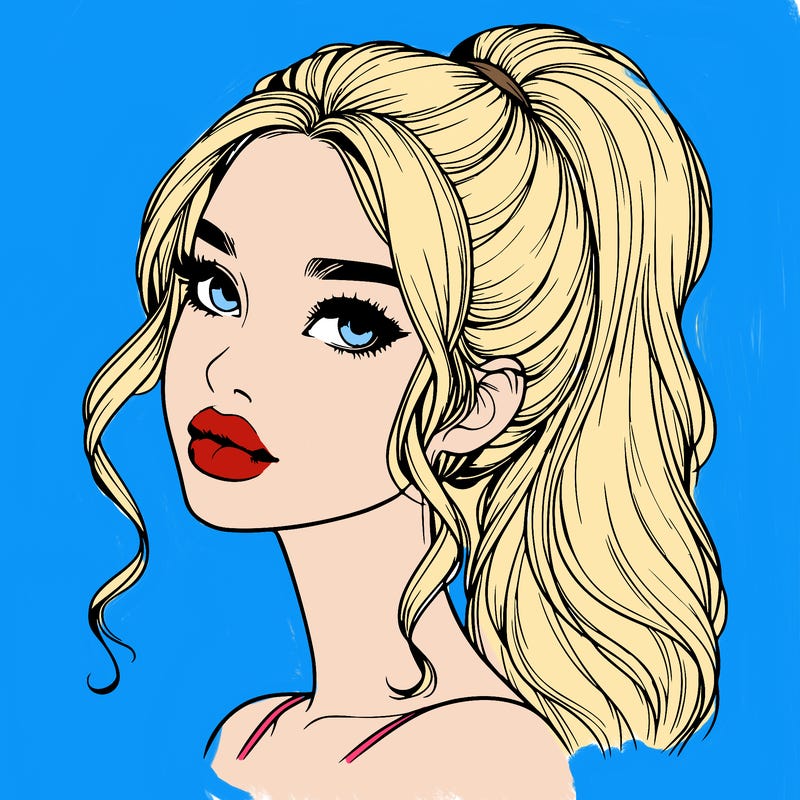 realistic girl with a ponytail on her hair and lips