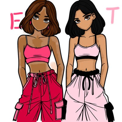 two girls with crop top with baggy pants