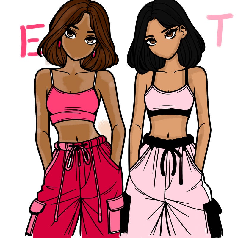 two girls with crop top with baggy pants