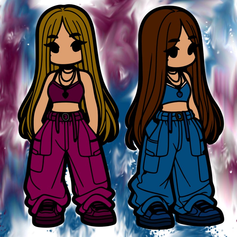 girl in baggy pants crop top and long hair