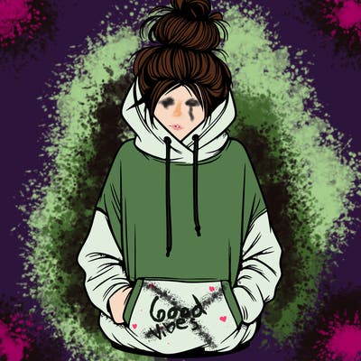 girl with messy bun and an oversized hoodie