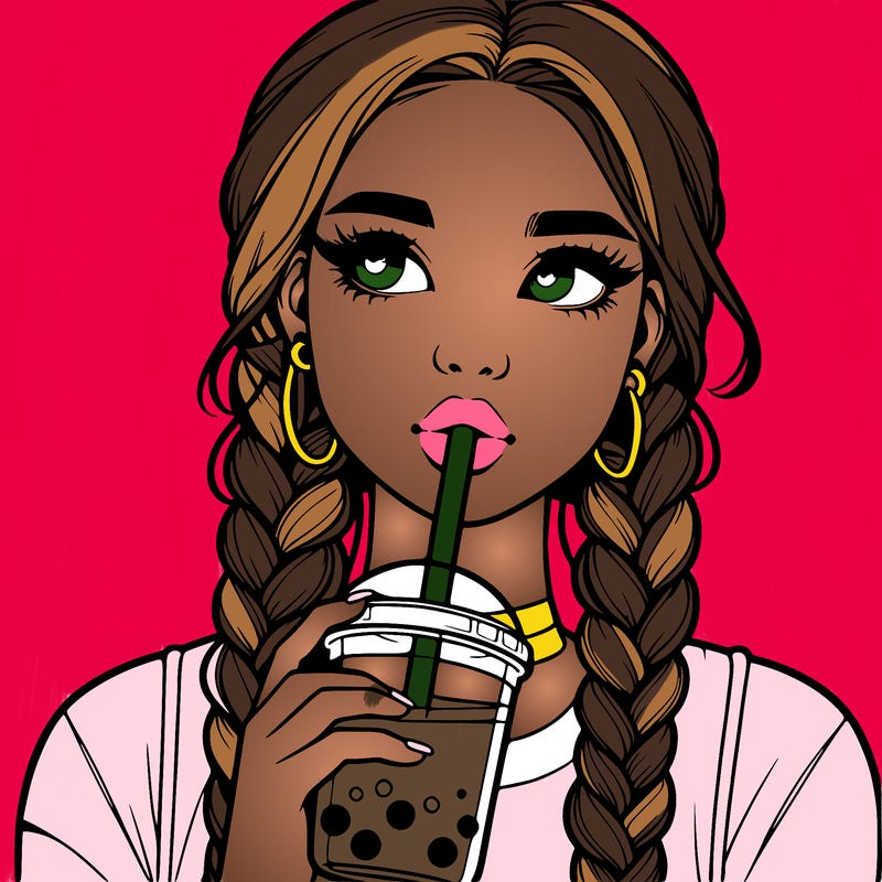 realistic girl with braided hair drinking boba