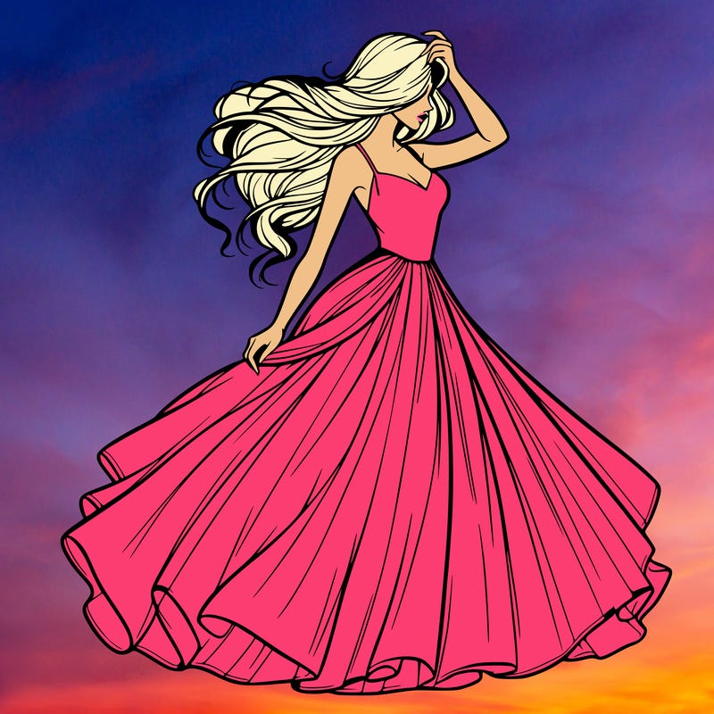 realistic woman with dress flowing in the wind