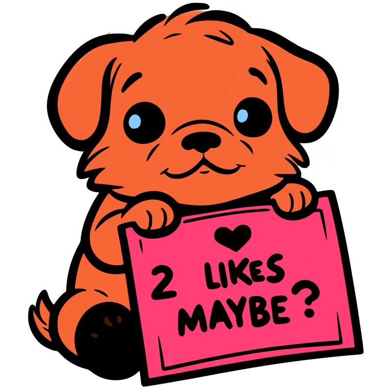 a puppy holding a sign that says 2 likes maybe?