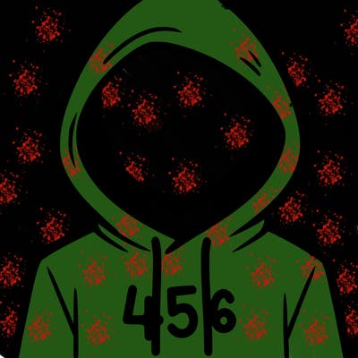 a person with non face waering a hoodie with a 456 symbol