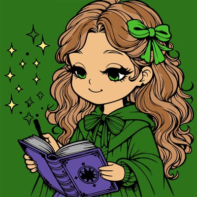 girl with a spell book realistic