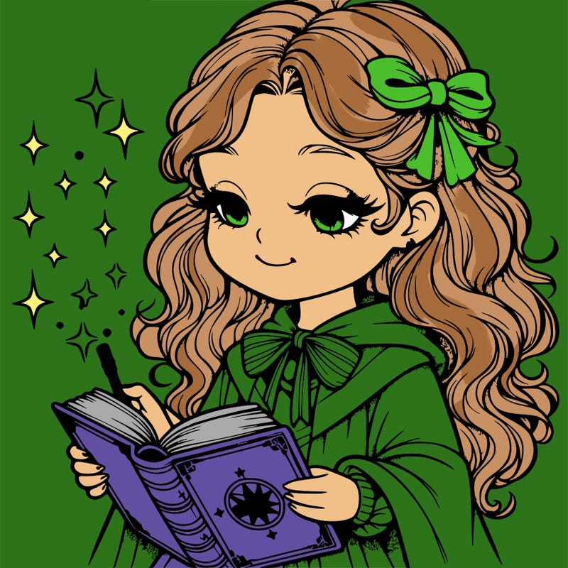 girl with a spell book realistic