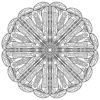 Embark on a unique artistic journey with this captivating high-speed train mandala coloring page. Its intricate patterns and symmetrical design offer a truly immersive and relaxing coloring experience for all ages.