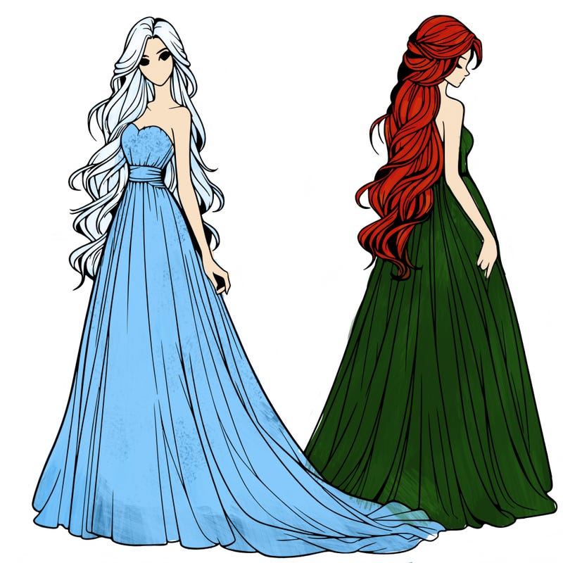 realistic woman with long flowing dress