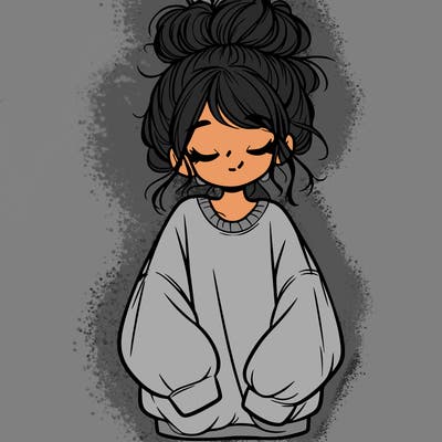 girl with baggy sweatshirt and messy bun