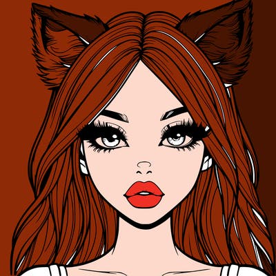 realistic girl with fox ears and realistic lips