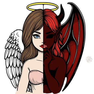 realistic angel half demon