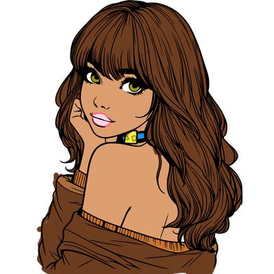 realistic girl with bangs looking over her shoulder