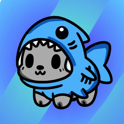 cute dog wearing a shark costume