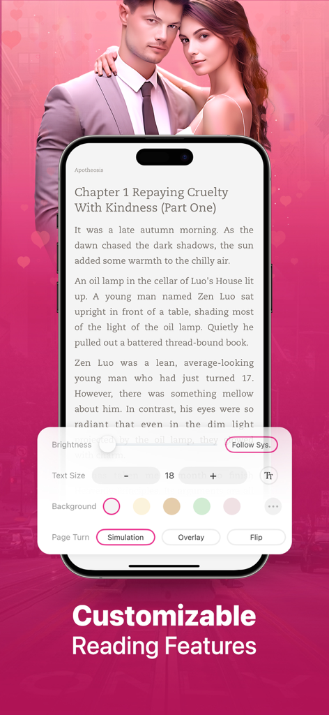WeRead: Popular Books & Novels - weread app interface showing customizable reading settings like text size and background color for digital novels