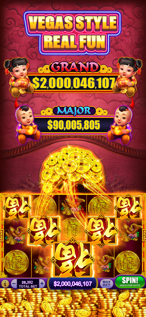 Cashmania Slots: Slot Games - Cashmania Slots mobile game screen showing a grand jackpot win and gold coins