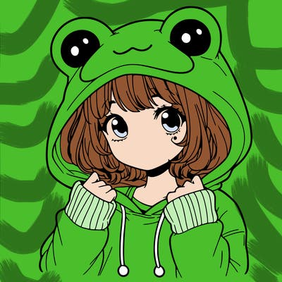 a cute teenage girl wearing a frog hoodie