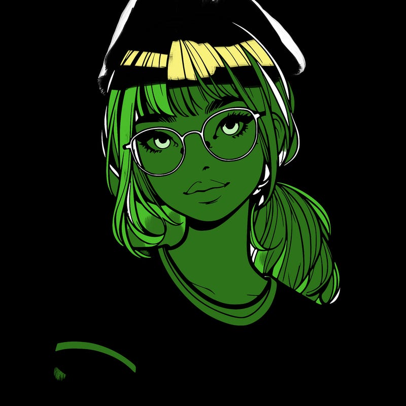 realistic girl with freckles and clear glasses