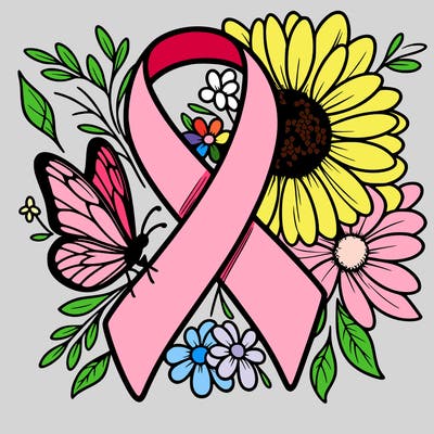 cancer awareness symbol with flowers and butterflies