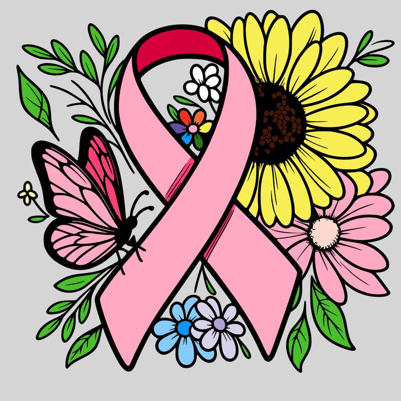 cancer awareness symbol with flowers and butterflies