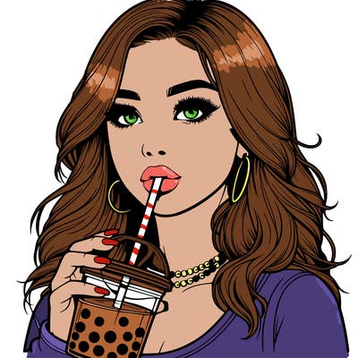 realistic girl drink a boba