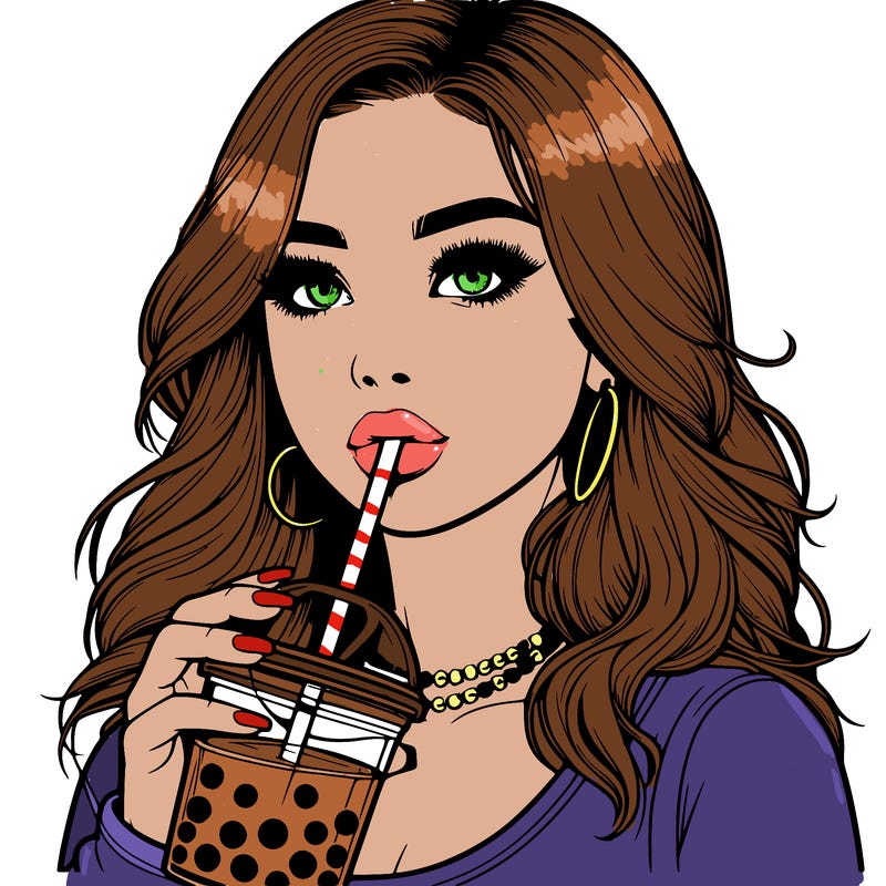 realistic girl drink a boba