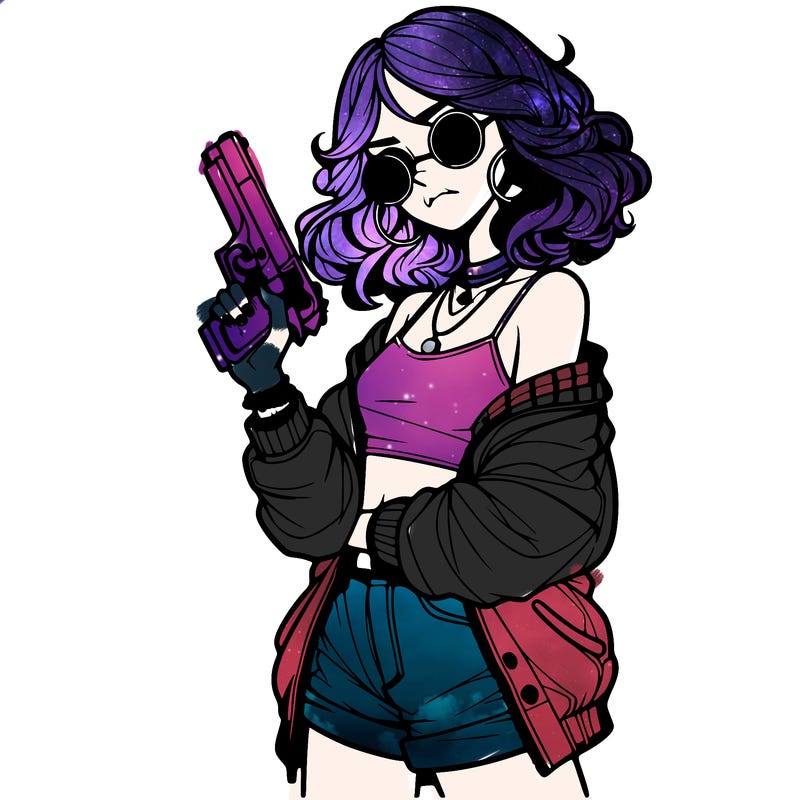 stylish teenage girl with gun