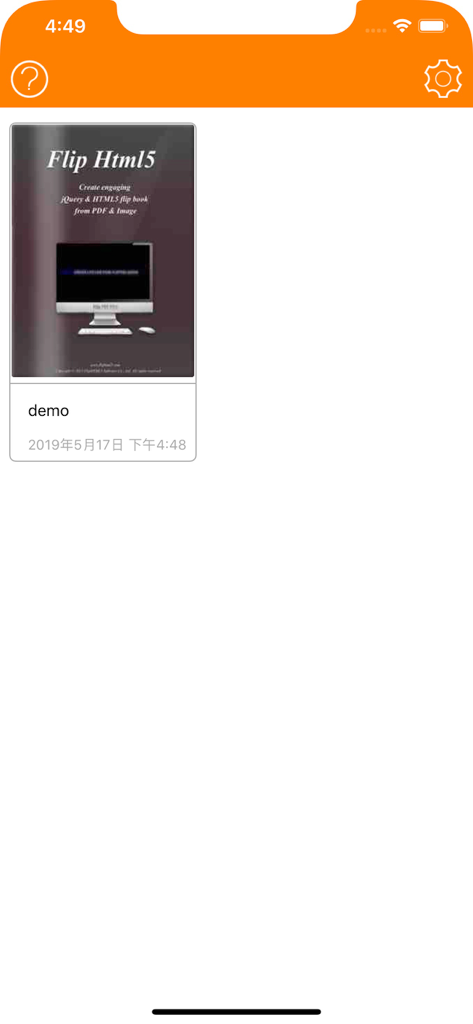 Flip Html5 Reader - Library interface of Flip HTML5 Reader app showing a demo digital publication