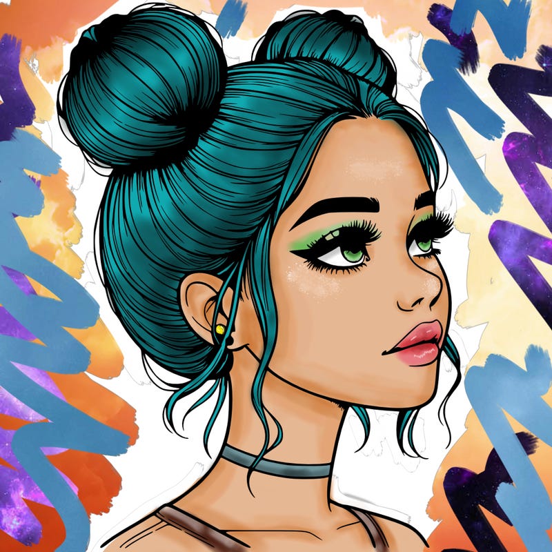 realistic girl with buns on the top of her head