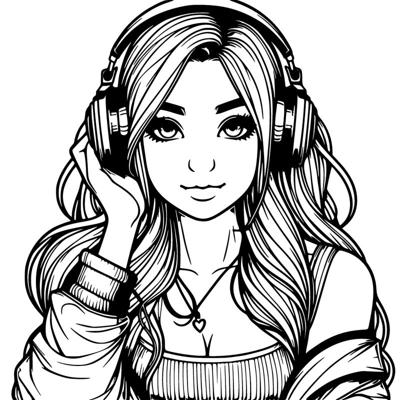 realistic girl with headphones on