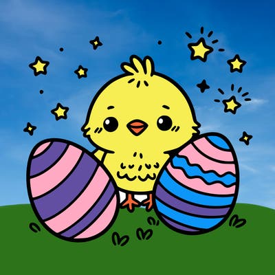 cute easter chick with eggs