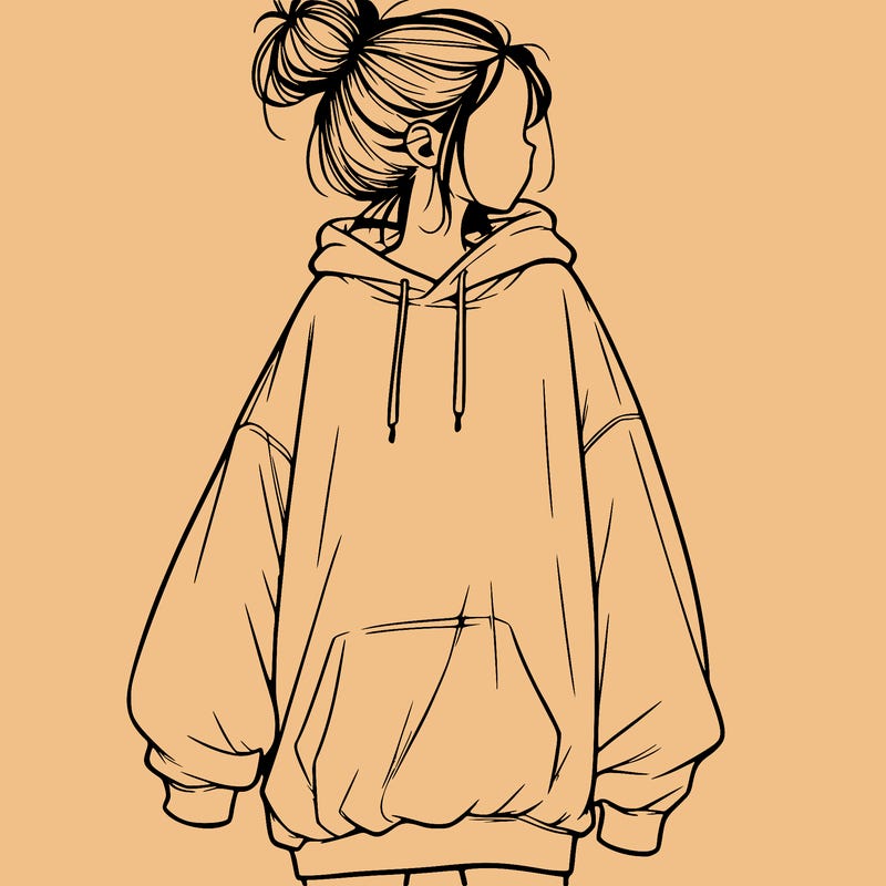 realistic girl with a oversized sweatshirt on and a bun